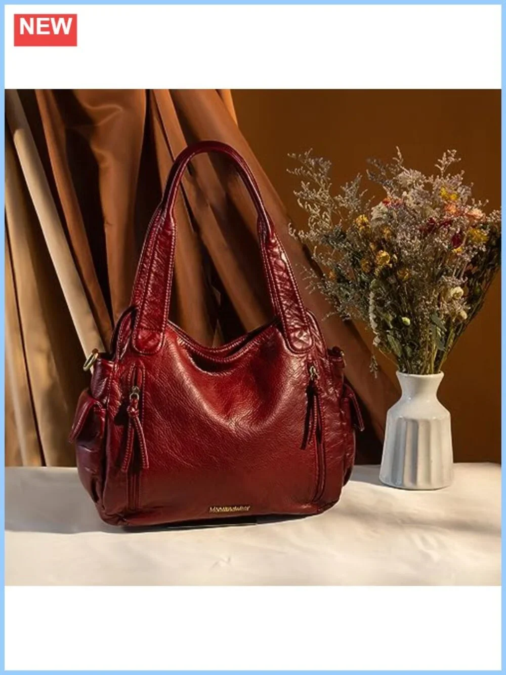 Faux Leather Hobo Bag Soft Handbag Crossbody Strap Large